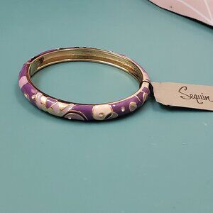 Sequin, NWT purple cream gold rhinestone enamel hinge bangle bracelet
